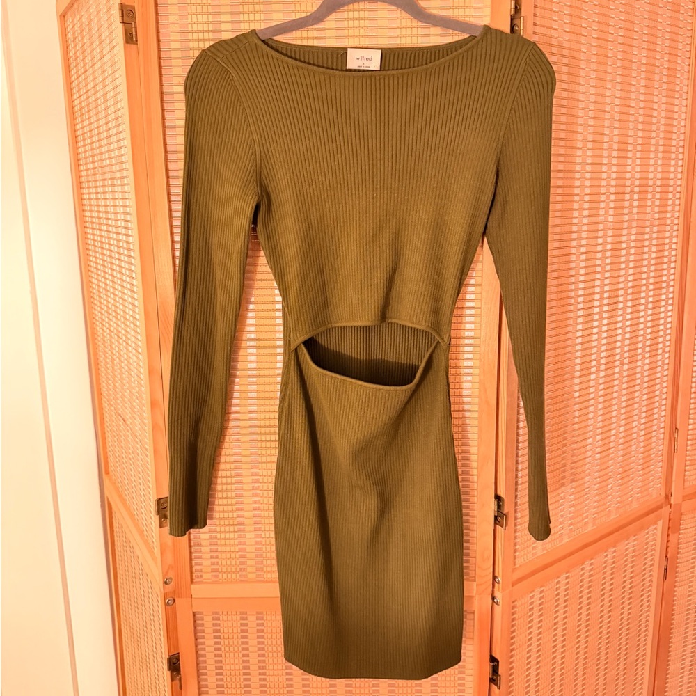 Aritzia Wilfred Olive Long Sleeve Cutout Dress